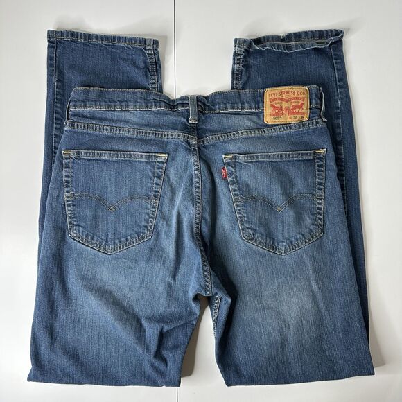 Levis 505 Denim Blue Jeans Mens 36 X 34 Medium Wash Straight Leg Mid Rise - Picture 2 of 14